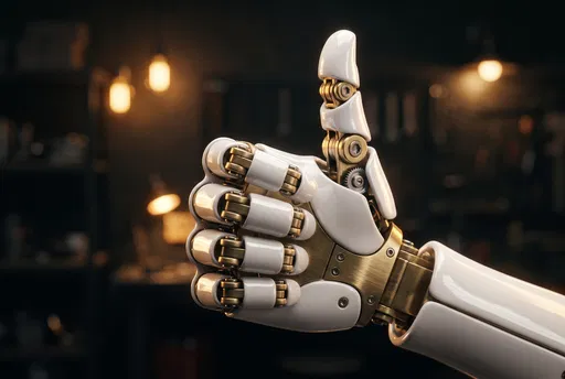 White Ceramic and Brass Robot Thumbs Up