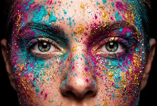 Close-Up Portrait With Colorful Pigment Powder