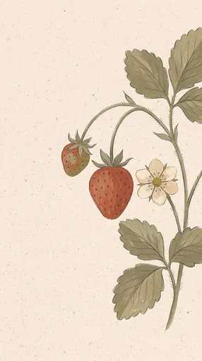 Botanical Strawberry Plant Gouache Illustration