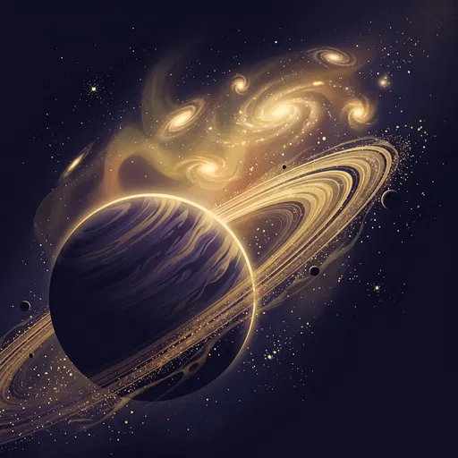 Indigo and Gold Ringed Planet Illustration