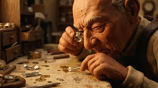 Claymation Watchmaker Examining Tiny Gears