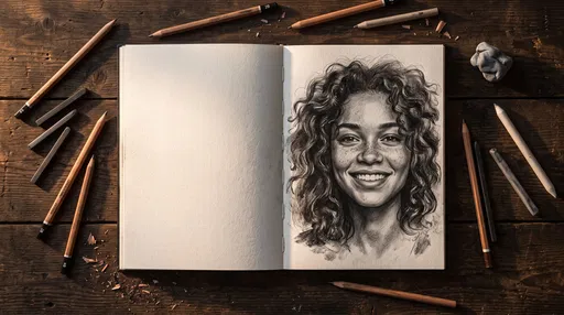 Charcoal Portrait in Open Sketchbook
