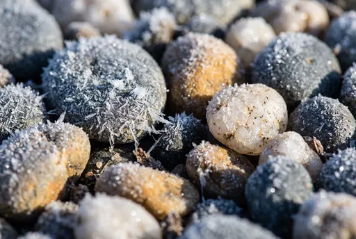 Frost Covered River Pebbles Macro