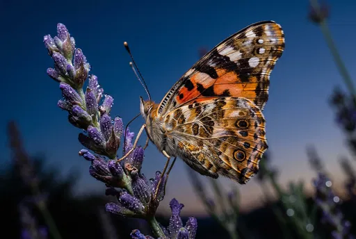 Painted Lady Butterfly on Dewy Lavender