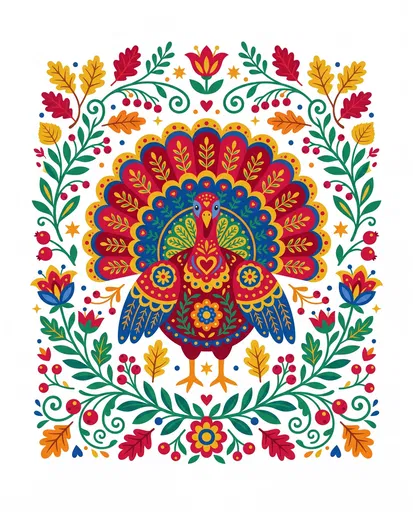 Symmetrical Folk Art Turkey Illustration