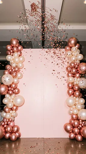 Rose Gold Balloon Columns with Confetti