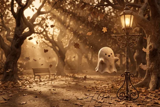 Cute Clay Ghost in Autumn Park