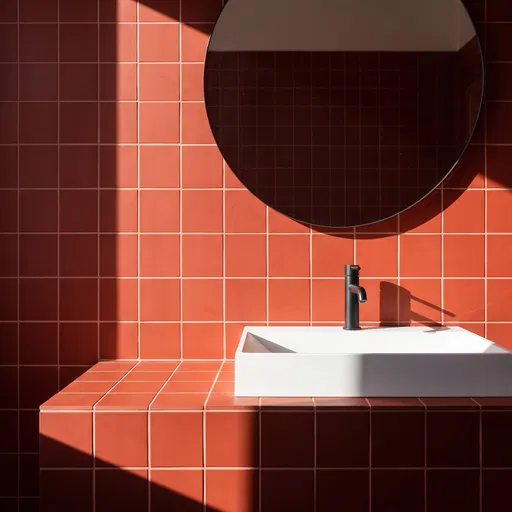 Minimalist Terracotta Tile Bathroom Vanity