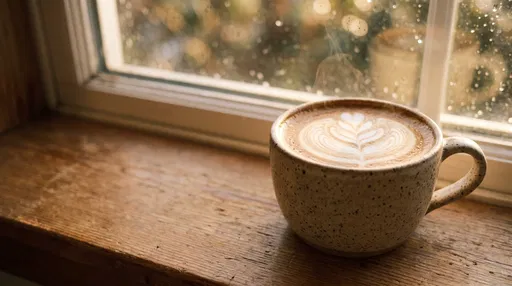 Speckled Mug with Latte Art by Window