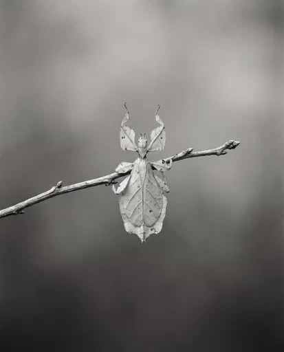 Monochrome Leaf Insect on Bare Twig