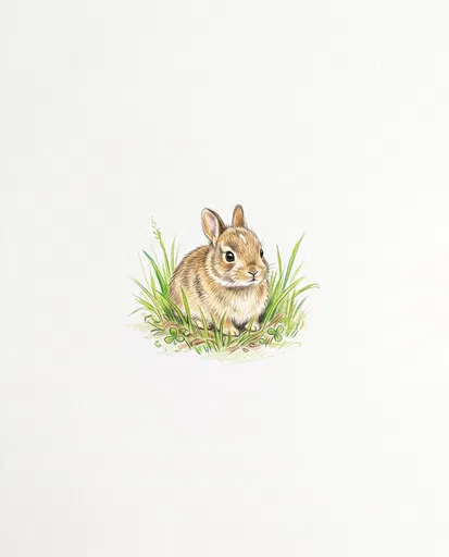 Colored Pencil Baby Rabbit in Grass