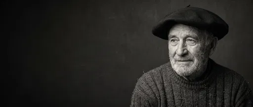 Monochrome Portrait of Elderly Man in Beret
