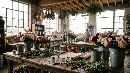 Sunlit Rustic Floral Studio With Peonies