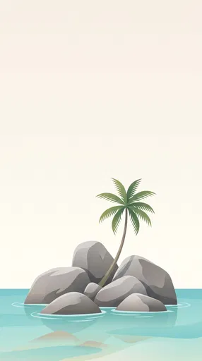 Minimalist Tropical Boulders and Palm Illustration