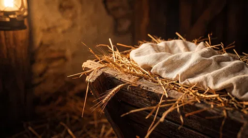 Rustic Wooden Manger With Straw and Cloth