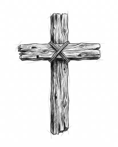 Rustic Wooden Cross Graphite Sketch