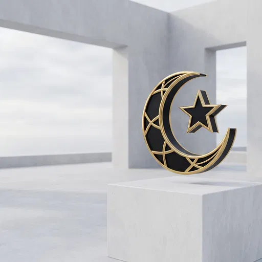 Black and Gold Islamic Crescent and Star