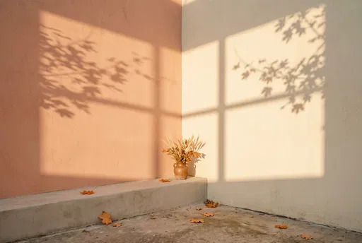 Autumn Sunlight Shadows on Terracotta Stucco Wall