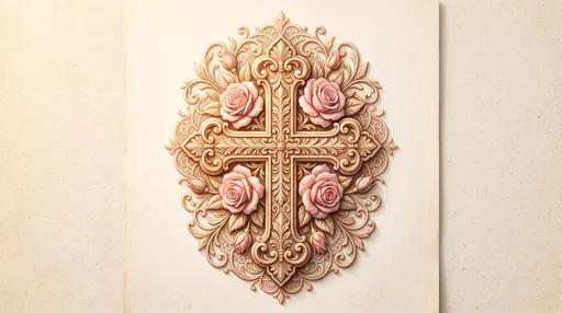 Ornate Floral Cross Bas-Relief Illustration