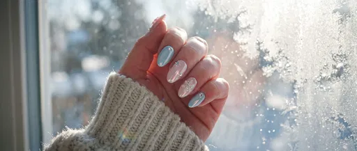 Winter Pastel Nail Art by Frosted Window