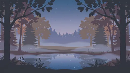 Symmetrical Misty Forest Pond at Dusk