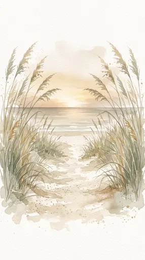 Watercolor Beach Path With Sea Oats