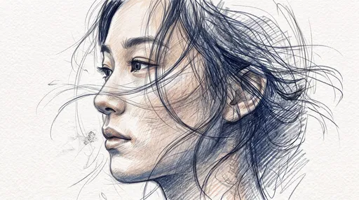 Colored Pencil Sketch of Woman in Wind