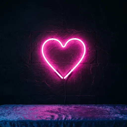 Glowing Pink Neon Heart on Dark Wall