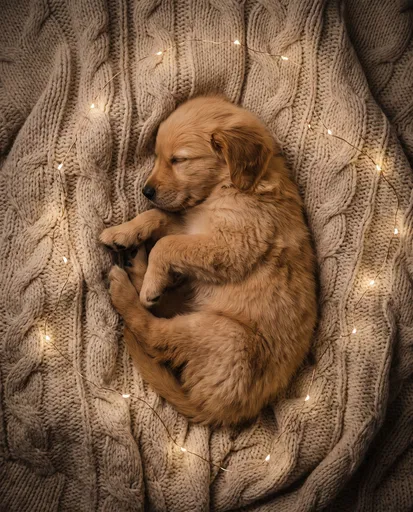 Sleeping Golden Retriever Puppy on Knit Blanket