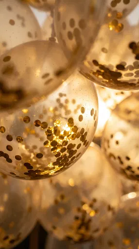 Macro Gold Confetti Balloons Backlit