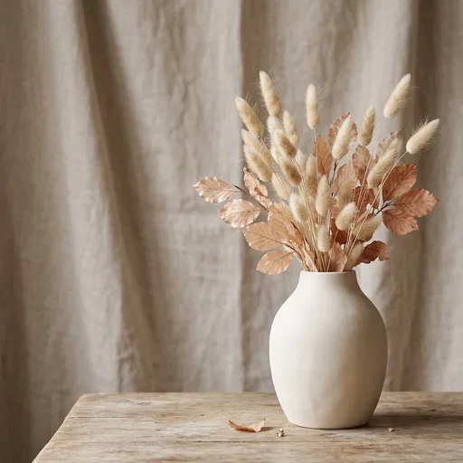 Cream Vase with Dried Autumn Botanicals