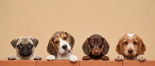 Four Puppies Peeking Over Ledge