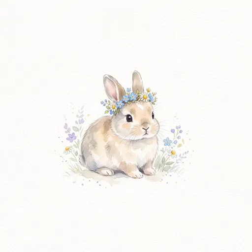 Watercolor Baby Bunny With Flower Crown