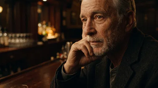Older Man Thinking at Dark Bar