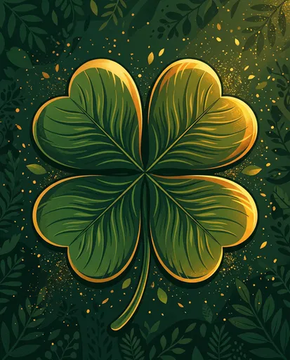 Golden Highlighted Four-Leaf Clover Illustration