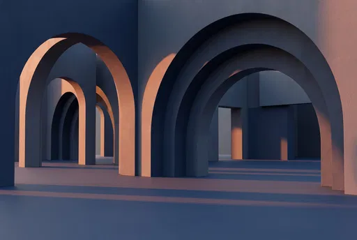 Minimalist Blue Architectural Arches in Warm Light