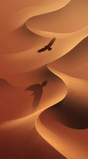 Eagle Silhouette Over Curving Desert Dunes