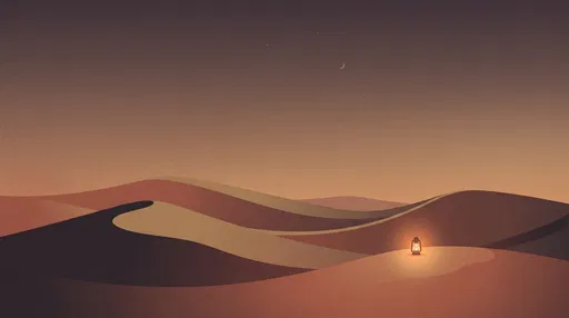 Minimalist Desert Dunes At Twilight With Lantern