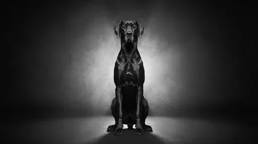 Monochrome Studio Portrait of Black Great Dane