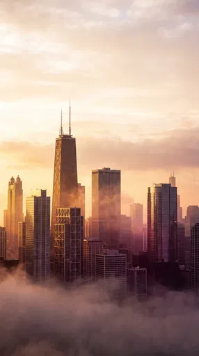 Chicago Skyline in Golden Morning Fog