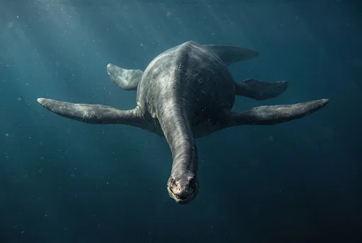 Prehistoric Elasmosaurus Swimming in Deep Ocean