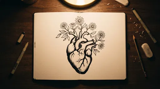Ink Drawing of Floral Anatomical Heart