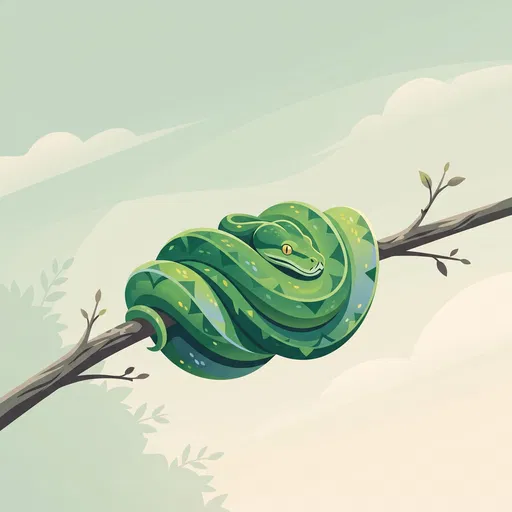 Green Python Coiled on Branch Illustration