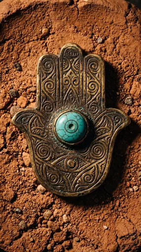 Antique Brass Hamsa Amulet on Clay