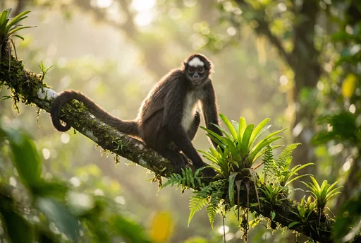 White-Bellied Spider Monkey on Mossy Branch