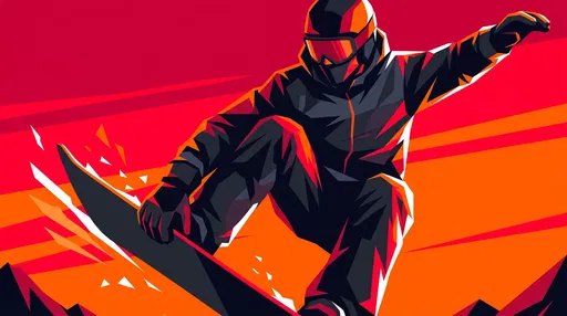 Geometric Snowboarder Mid-Air Grab Illustration