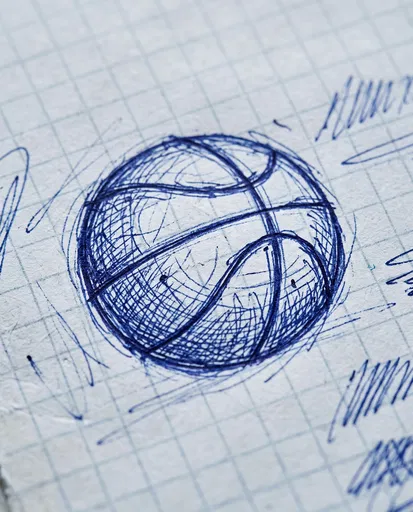 Blue Ballpoint Pen Basketball Sketch