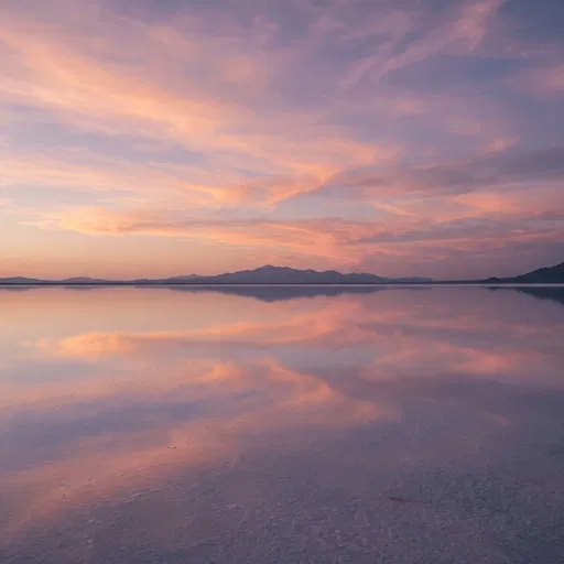 Pastel Sunset Reflection Over Salt Flats