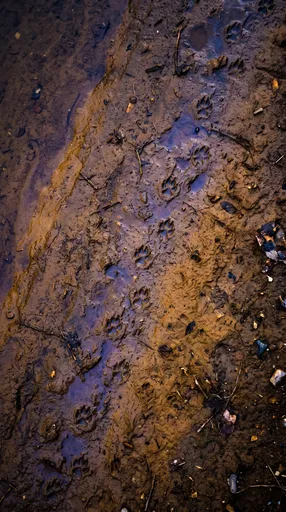 Animal Paw Prints in Wet Mud