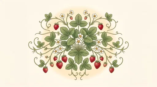 Symmetrical Botanical Strawberry Vine Illustration